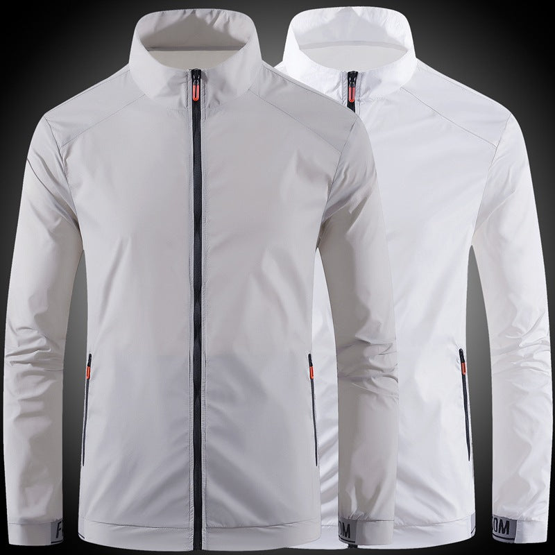 Herren nan ultraleichte winddichte Freizeitjacke mit Stehkragen verdecktem Reißverschluss und Reißverschlusstaschen R&B