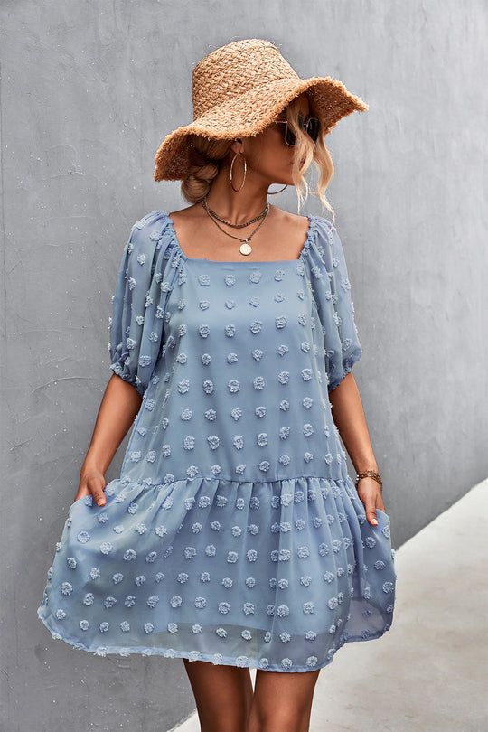 Damen Fließendes Minikleid mit 3/4-Ärmeln und verspieltem Rüschendesign R&B