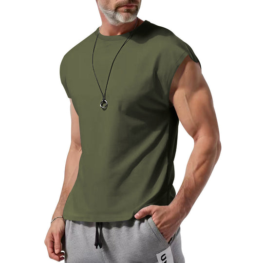Herren nan athletisches ärmelloses Muskelshirt mit rohem Armabschluss und elastischer Baumwollmischung R&B
