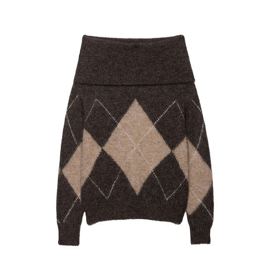 Damen lässiger Strickpullover mit modernem Rauten-Muster R&B
