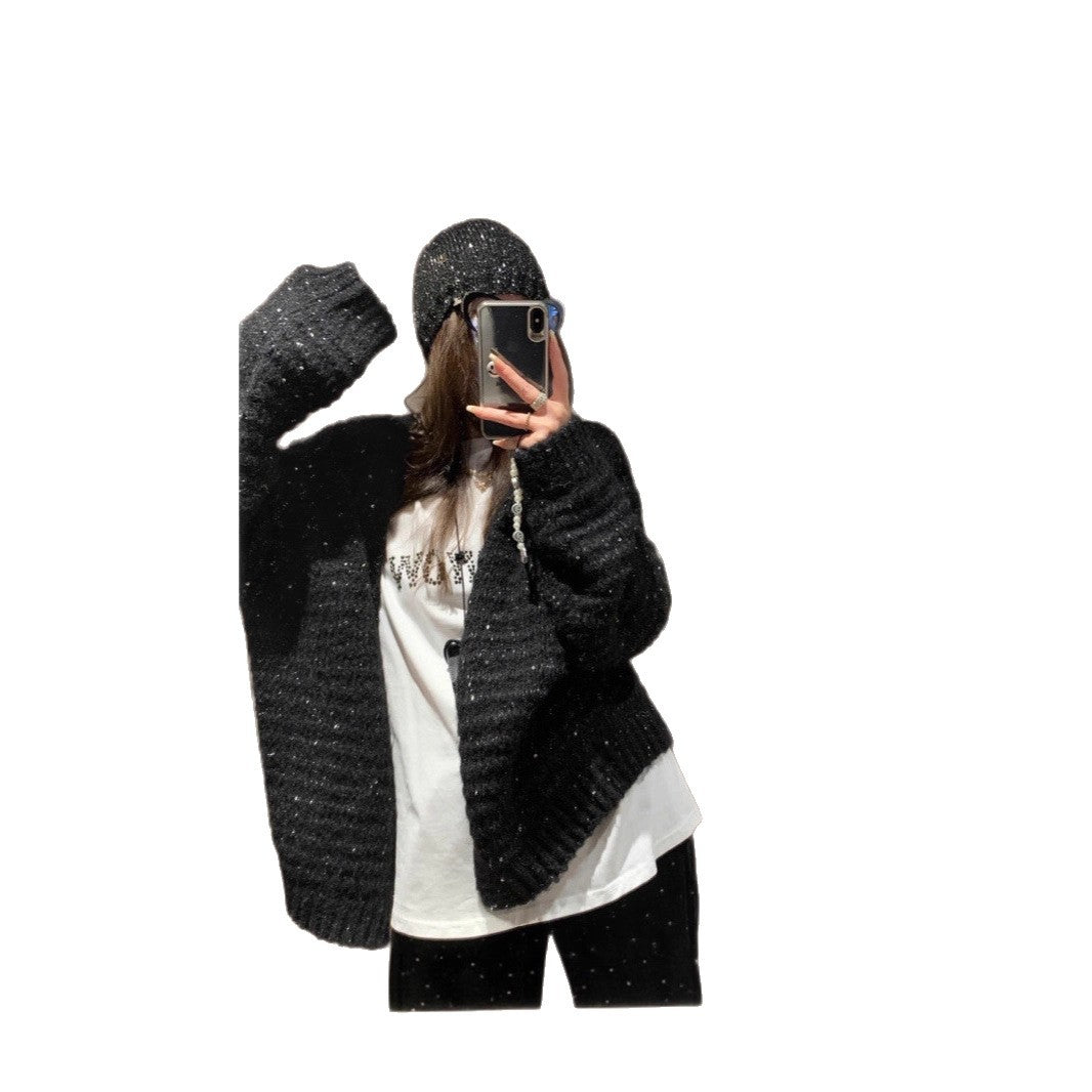Damen Strickjacke mit voluminösen Ärmeln und einzigartiger Maschenstruktur R&B