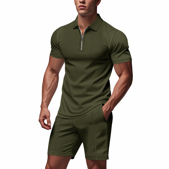 Herren Sportliches Kurzarm-Set mit teils strukturiertem Design und durchgehendem Reißverschluss R&B