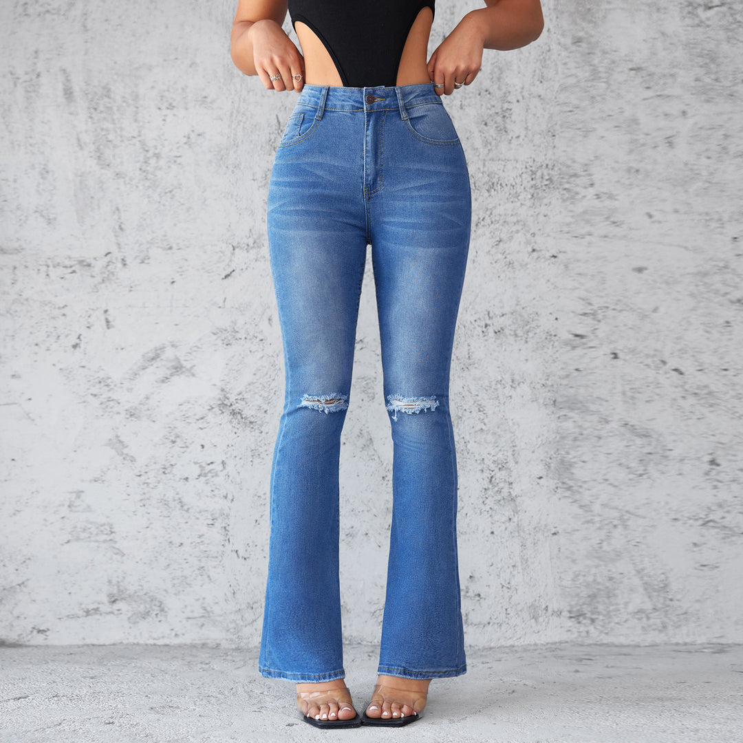 Damen Flared Jeans mit modischen Rissdetails R&B
