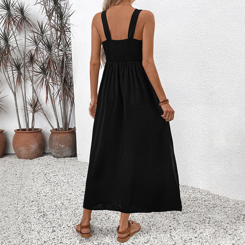 Damen Sommerliches Maxikleid mit buntem Stickdesign und breiten Trägern R&B