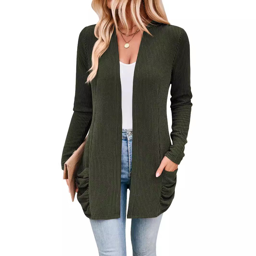 Damen Strickjacke mit Raffung und praktischen Taschen R&B