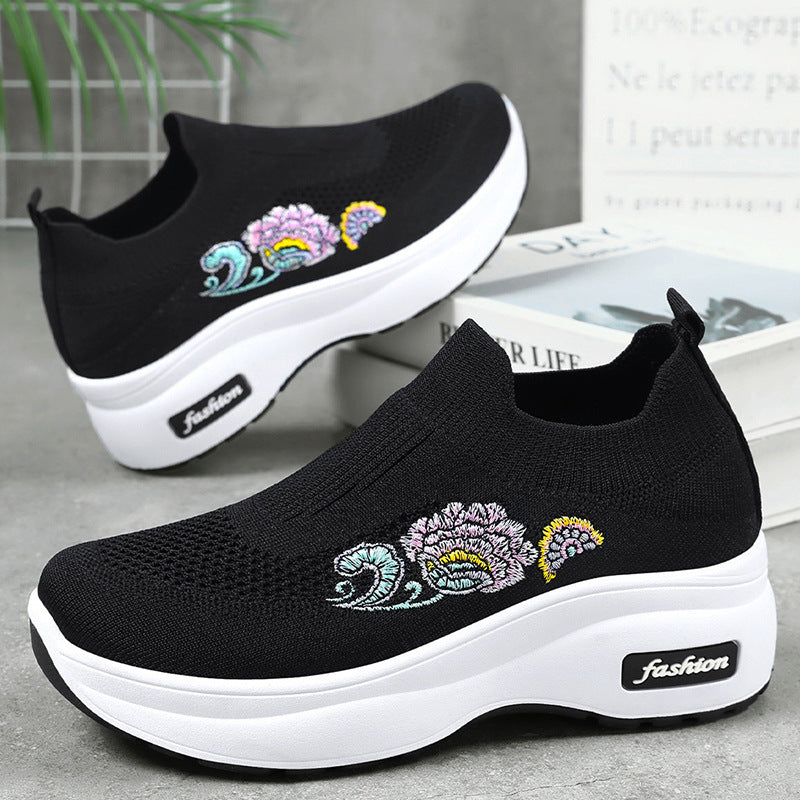Damen Athletische Sneakers mit floralem Design und höhenverstellbarer Plateausohle R&B