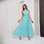 Damen Maxikleid mit elegantem Halterneck und luftigen Rüschen R&B