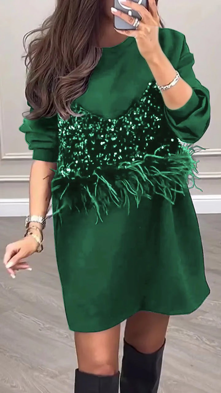 Damen Freizeitkleid mit stylischem Glitzer und Fransen Heidi-Mode