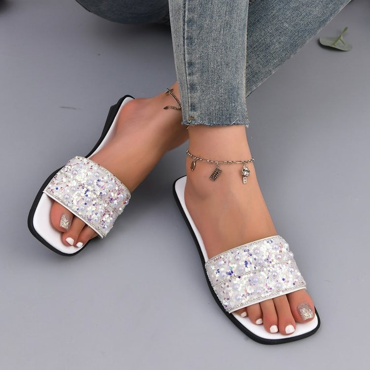 Damen Glitzernde Slides mit eleganter Strass-Applikation R&B