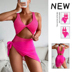 Damen Einteiler Badeanzug mit kreativen Cut-Outs und stilvollem Wickelrock