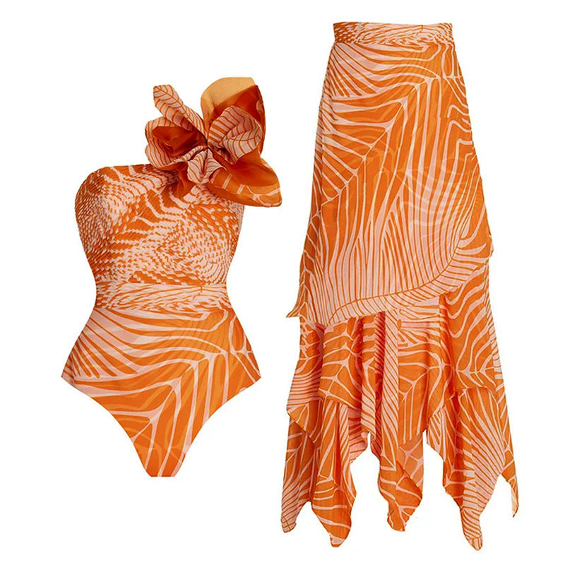 Damen Bikiniset mit asymmetrischem Oberteil und fließendem Maxirock R&B