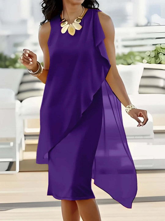 Damen asymmetrisches Chiffonkleid mit fließendem Schnitt R&B