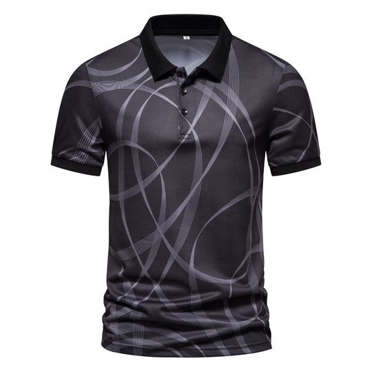 Herren Poloshirt mit modernem grafischen Muster und atmungsaktiven Eigenschaften R&B