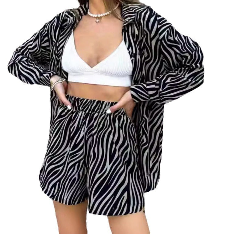 Damen elegante Kurzarmbluse mit Zebra-Print R&B