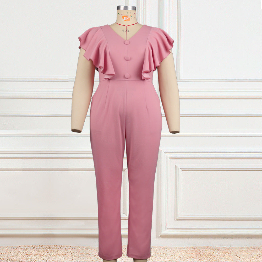 Damen Eleganter Jumpsuit mit voluminösen Rüschendetails R&B
