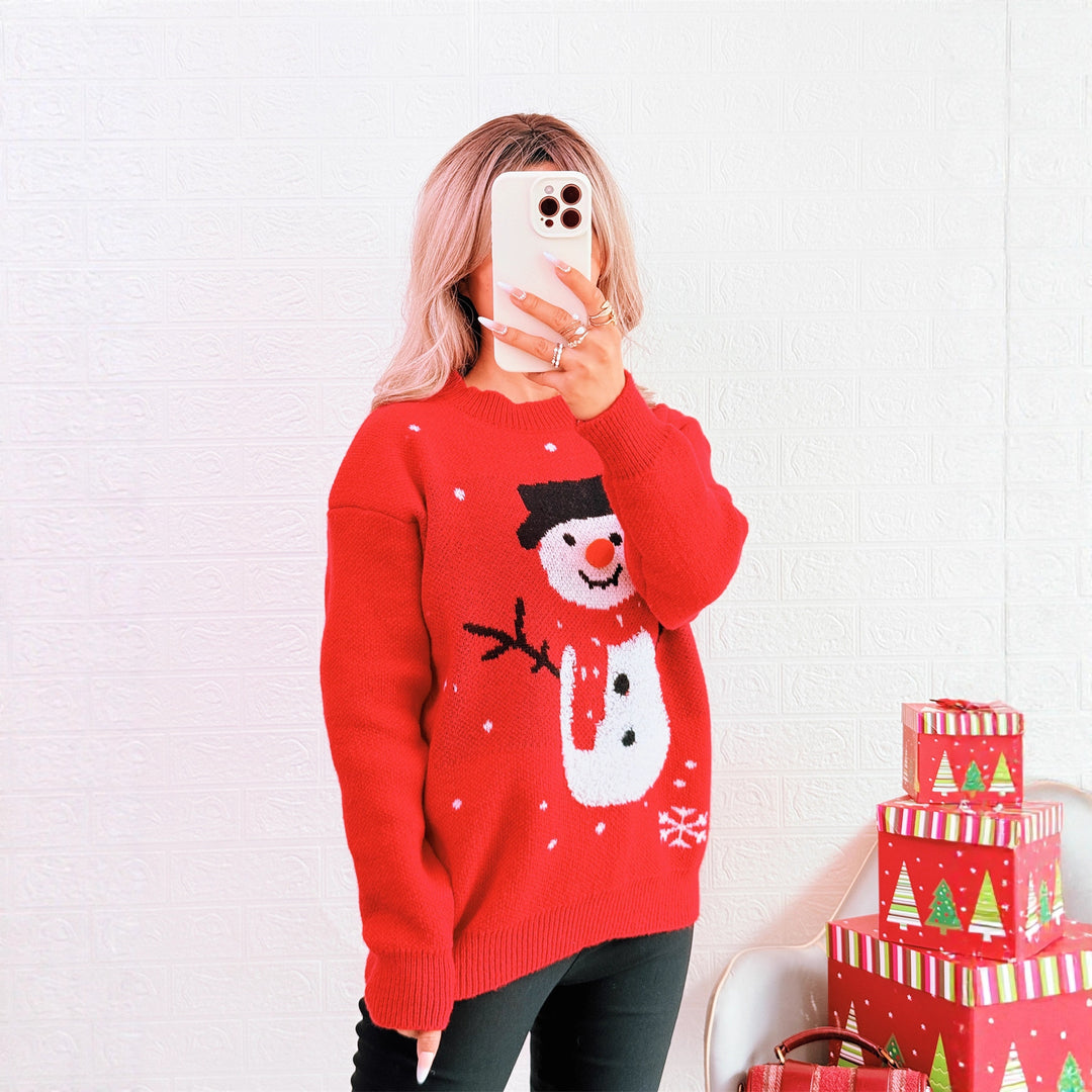 Damen Weihnachts-Pullover mit festlichem Schneemann-Motiv und gemütlichem Schnitt R&B