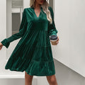 Damen V-Ausschnitt Mini-Kleid mit voluminösen Ärmeln und Rüschendesign R&B