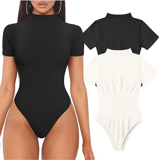 Damen Kurzarm Bodysuit mit hohem Kragen R&B