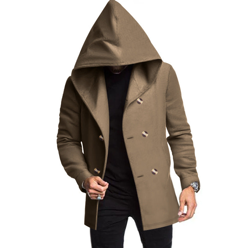 Herren modischer Mantel mit Kapuze und doppelter Knopfreihe R&B