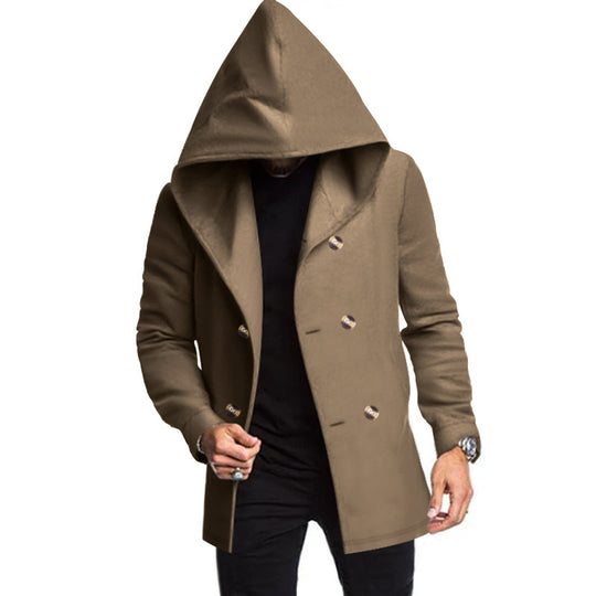 Herren modischer Mantel mit Kapuze und doppelter Knopfreihe R&B