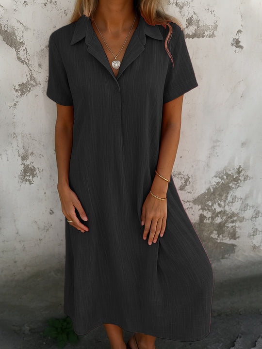 Damen lässiges Maxikleid mit Kragen und kurzen Ärmeln R&B