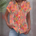 Damen Kurzarmbluse mit kunstvollem Ikat-Design R&B