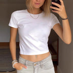 Damen figurbetontes Kurzarm-Shirt mit Rundhalsausschnitt R&B