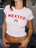 Damen Crop-T-Shirt mit kreativem Grafikdruck und stylischem Schriftzug R&B