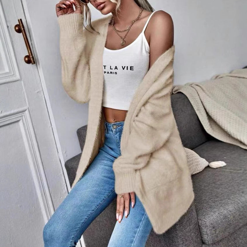 Damen Flauschiger Offener Cardigan aus weichem Material R&B
