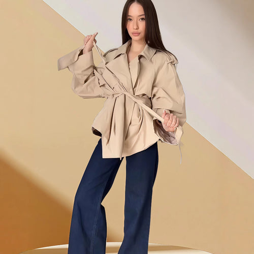 Damen elegante Trenchjacke mit strukturiertem Design R&B