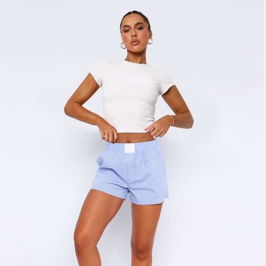 Damen Baumwoll-Shorts mit elastischem Bund und Streifenmuster R&B