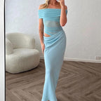 Damen Off-Shoulder Maxikleid mit asymmetrischem Schnitt und raffinierten Drapierungen