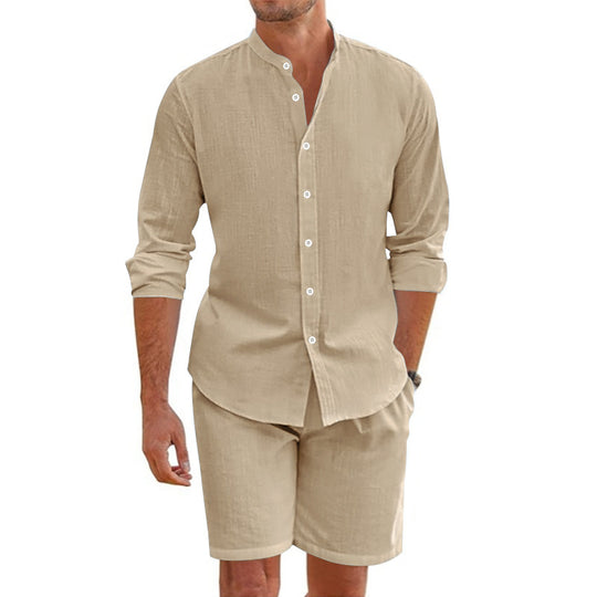 Herren lässiges Outfit-Set mit modernem Henley-Hemd und Shorts R&B