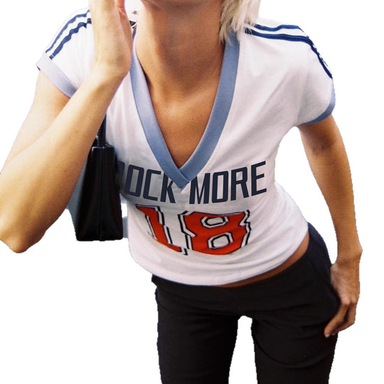 Damen V-Ausschnitt Kurzarm-Shirt mit sportlichem Statement-Druck R&B