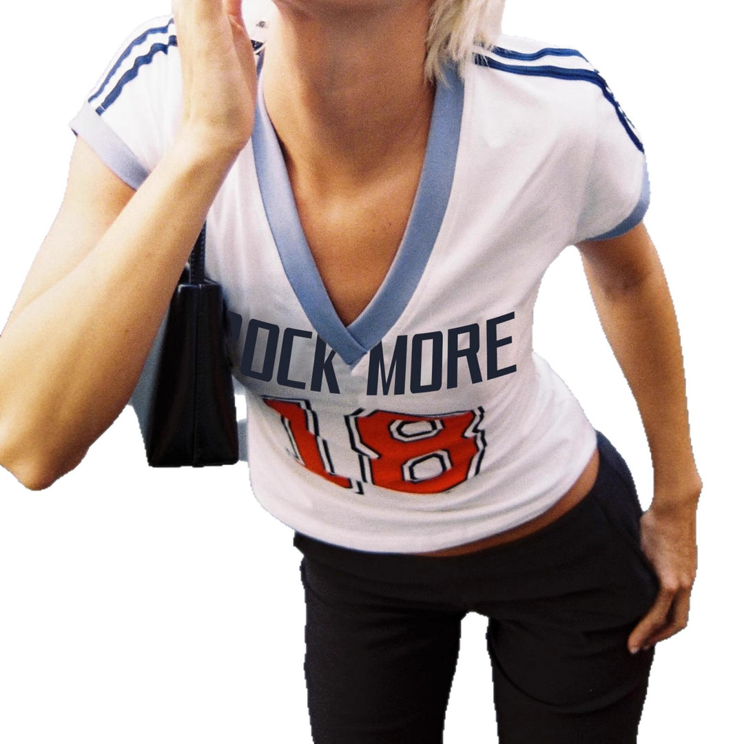 Damen modisches V-Ausschnitt T-Shirt mit dekorativem Schriftzug R&B