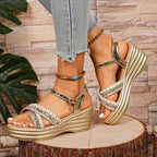 Damen Glitzernde Wedge-Sandaletten mit modischem Riemen-Design und komfortablem Fußbett R&B