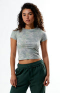 Damen Kurzarm-Crop-Top aus atmungsaktivem Material mit floralem Print R&B