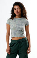 Damen Kurzarm-Crop-Top aus atmungsaktivem Material mit floralem Print R&B