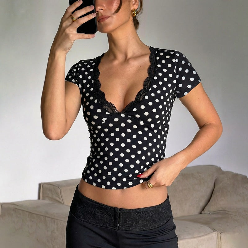 Damen Polka-Dots Spitzenoberteil R&B
