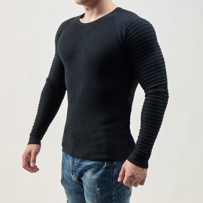 Herren moderner Langarmpullover mit strukturiertem Design und ribbeliertem Ärmel R&B