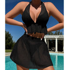 Damen Häkel-Bikini Set mit luftiger Crop-Top und kurzer Wickelrock R&B