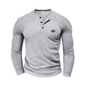 Herren langärmliges Henley-T-Shirt mit strukturiertem GewR&Be und modischem Knopfdesign R&B