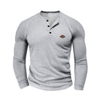 Herren langärmliges Henley-T-Shirt mit strukturiertem GewR&Be und modischem Knopfdesign R&B
