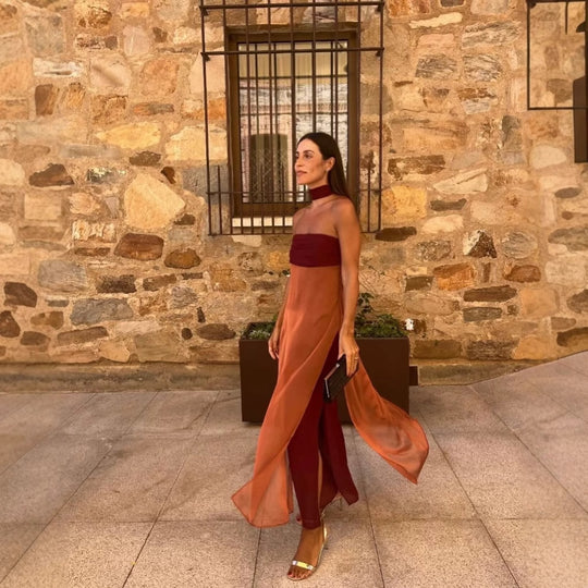 Damen Maxikleid mit schickem Taillenausschnitt und fließendem Design R&B