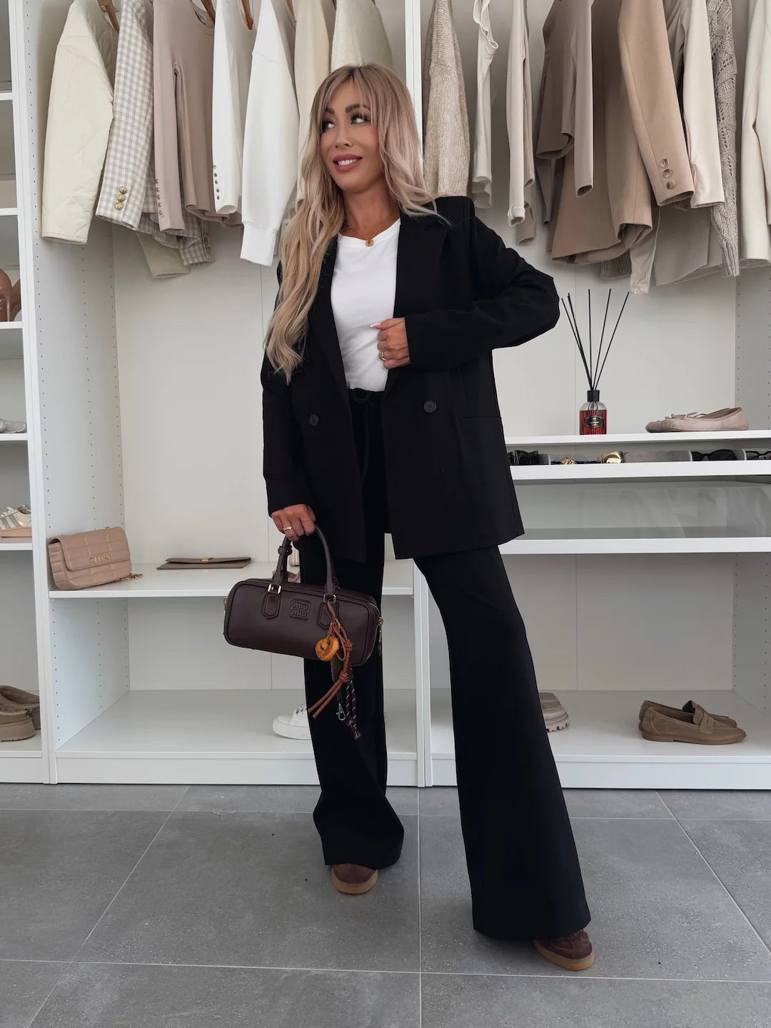 Damen Elegantes Blazer-Set mit weitem Schnitt und schickem Hosen R&B