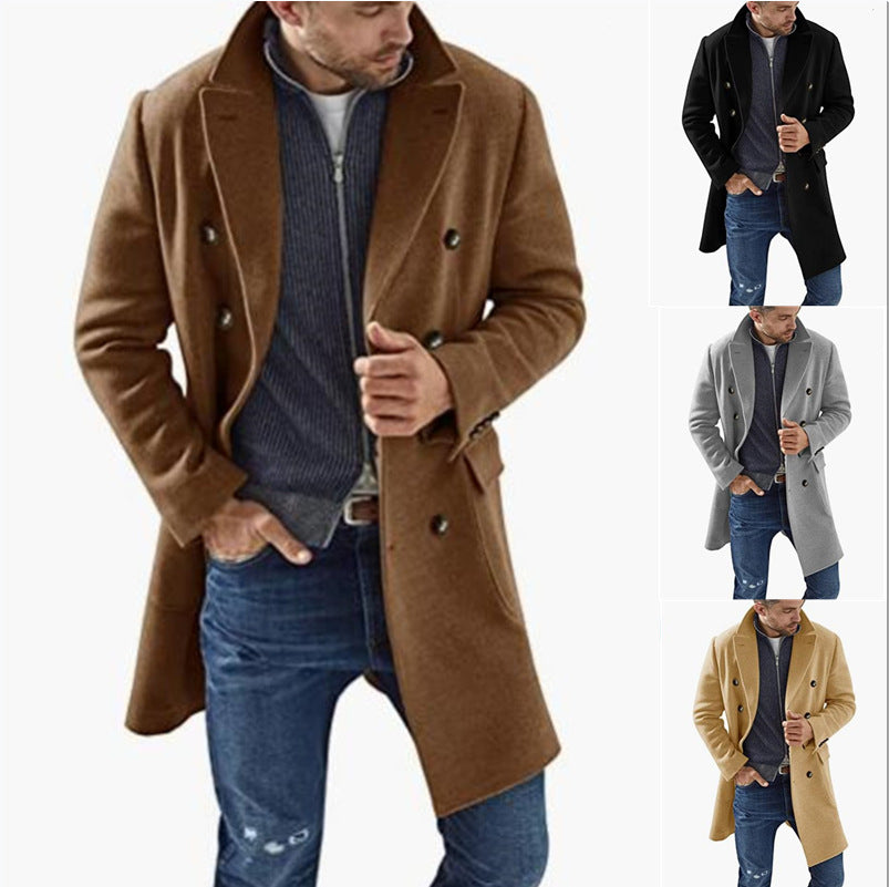 Herren eleganter Doppeltailleur-Mantel mit stylischen Knopfdetails