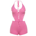 Damen Strickbadeanzug mit tiefem V-Ausschnitt und elegantem Lace-Up Design R&B