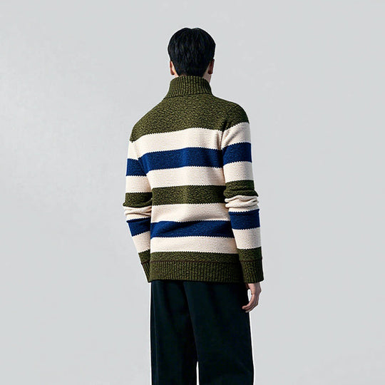 Herren modischer Strickpullover mit halbem Reißverschluss und gestreiftem Design R&B
