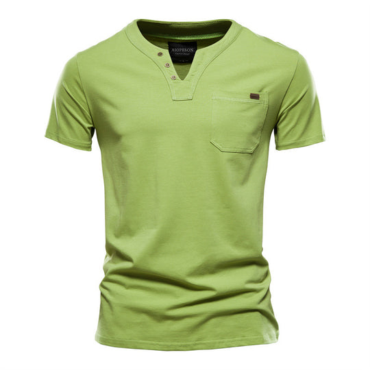 Herren Kurzarm-Shirt mit modernem Henley-Ausschnitt und Brusttasche R&B
