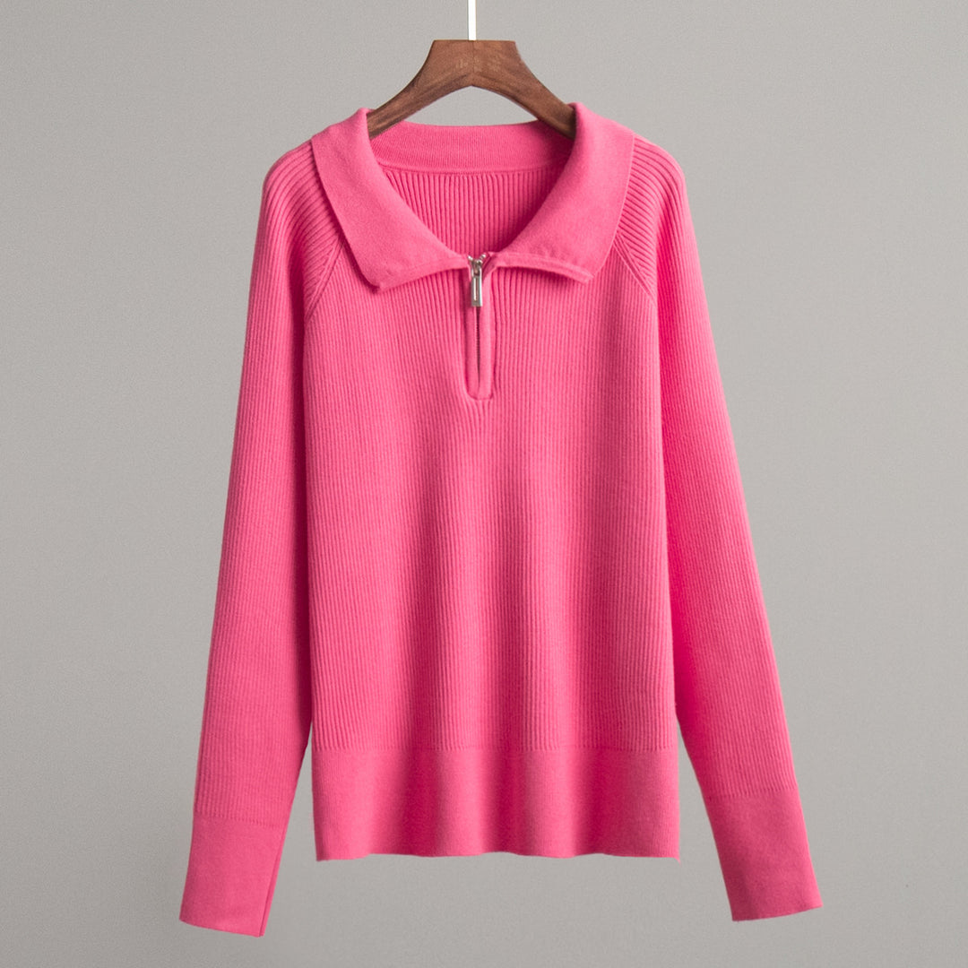 Damen Gemütlicher Feinstrickpullover mit Kängurutasche und Kragen R&B